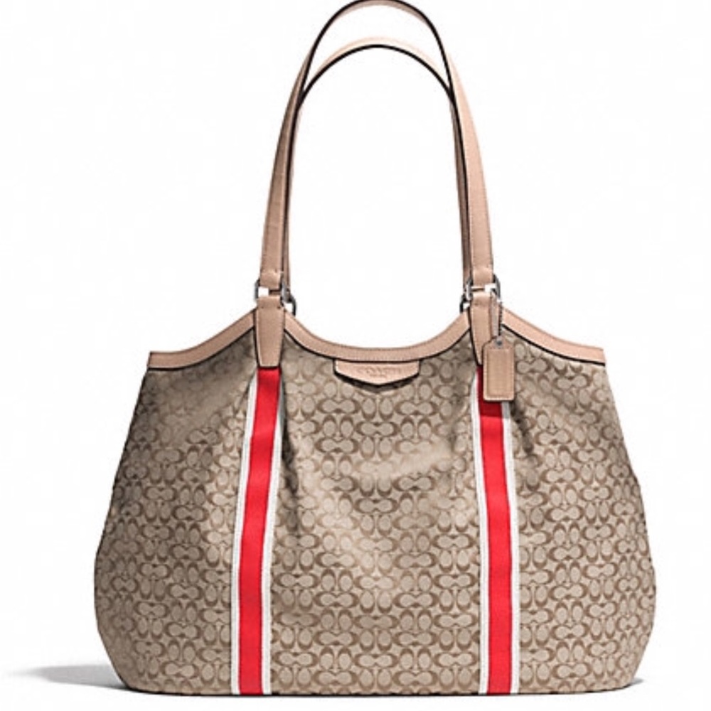 COACH SIGNATURE STRIPE 6CM DEVIN SHOULDER BAG